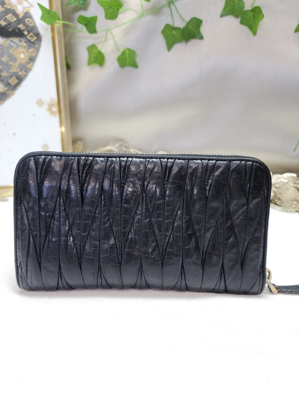 Authentic Miu Miu Nappa Matelasse Lux Full Zip Around Wallet Black WITH COA
